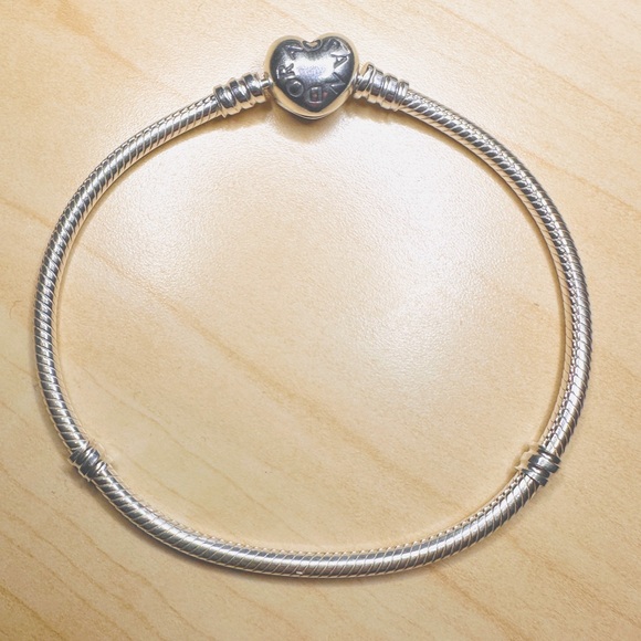 20cm Pandora Moments Heart & Snake Chain Bracelet 925 ALE Sterling Silver 7.9” - Picture 3 of 5